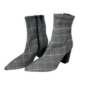 Jeffrey Campbell Plaid Houndstooth Ankle Bootie‎ Pointed Toe Block Heel size 8.5